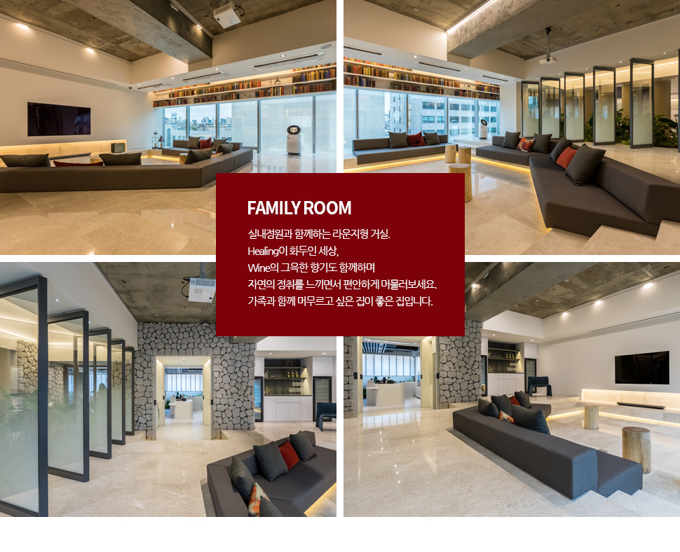 Family Room ǳ Բϴ  Ž. Healing ȭ , Wine  ⵵ Բϸ ڿ 븦 鼭 ϰ ӹ.  Բ ӹ    Դϴ.